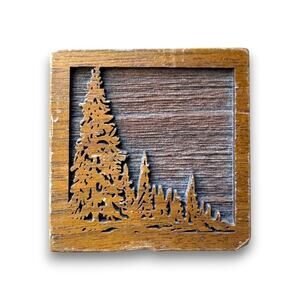 Vintage Lasercraft Wood Block Paperweight Pine Trees Santa Rosa California